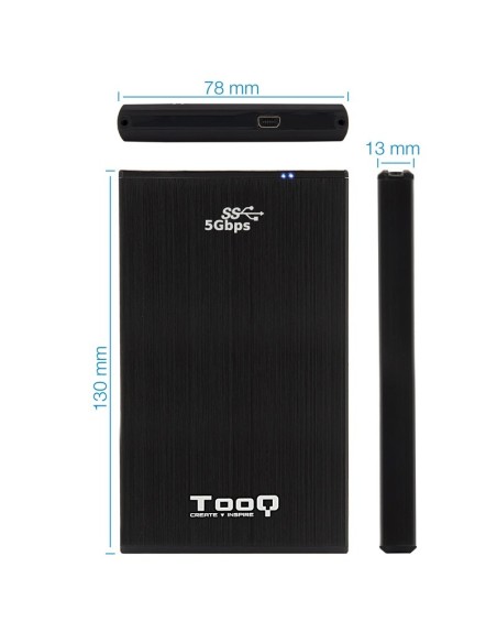 CAJA 2.5" USB 3.1 TOOQ   NEGRA TQE-2522B 9.5MM SATA PN: TQE-2522B EAN: 8433281007024