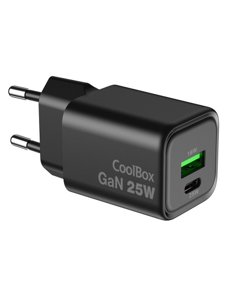 CARGADOR  5V ENCHUFE 1X USB C  X1 USB A 25W NEGRO PN: COO-CUP-25CA-B EAN: 8436624423741   