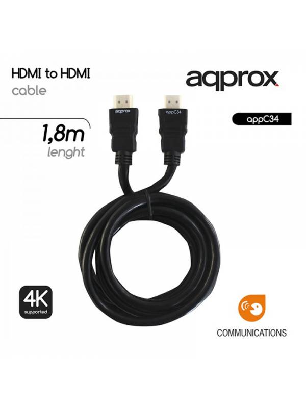 CABLE HDMI A HDMI   1.8M 1.4   4K NEGRO APPROX PN: APPC34 EAN: 8435099522904